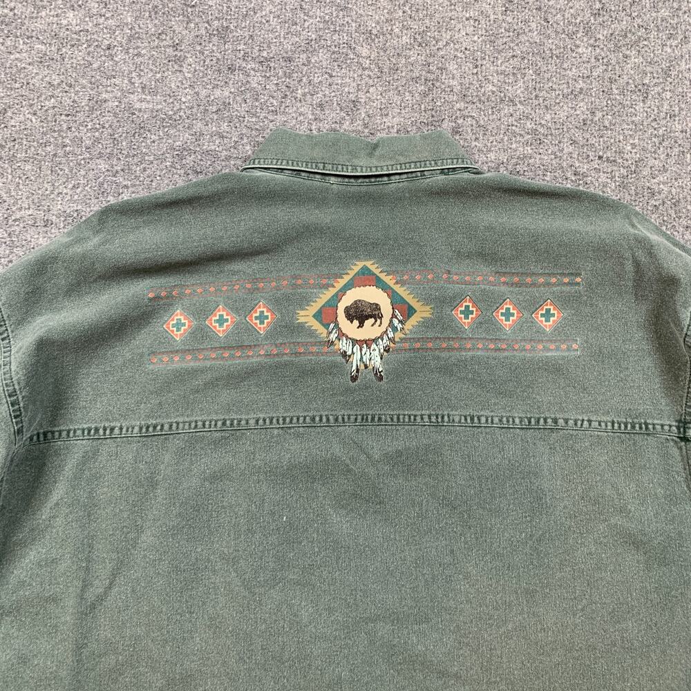 Vintage Coldwater Creek Shirt Mens 2XL XXL Green Washed Workwear Native American - Picture 7 of 9